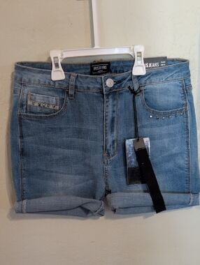 iris Light Blue Denim Jean Shorts with Stud Detail